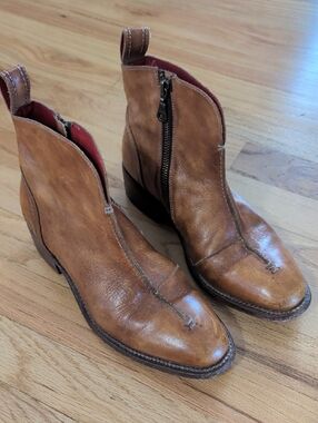 Bed Stu Tabitha Brown Leather Ankle Boots - Classic Zip Chelsea Style